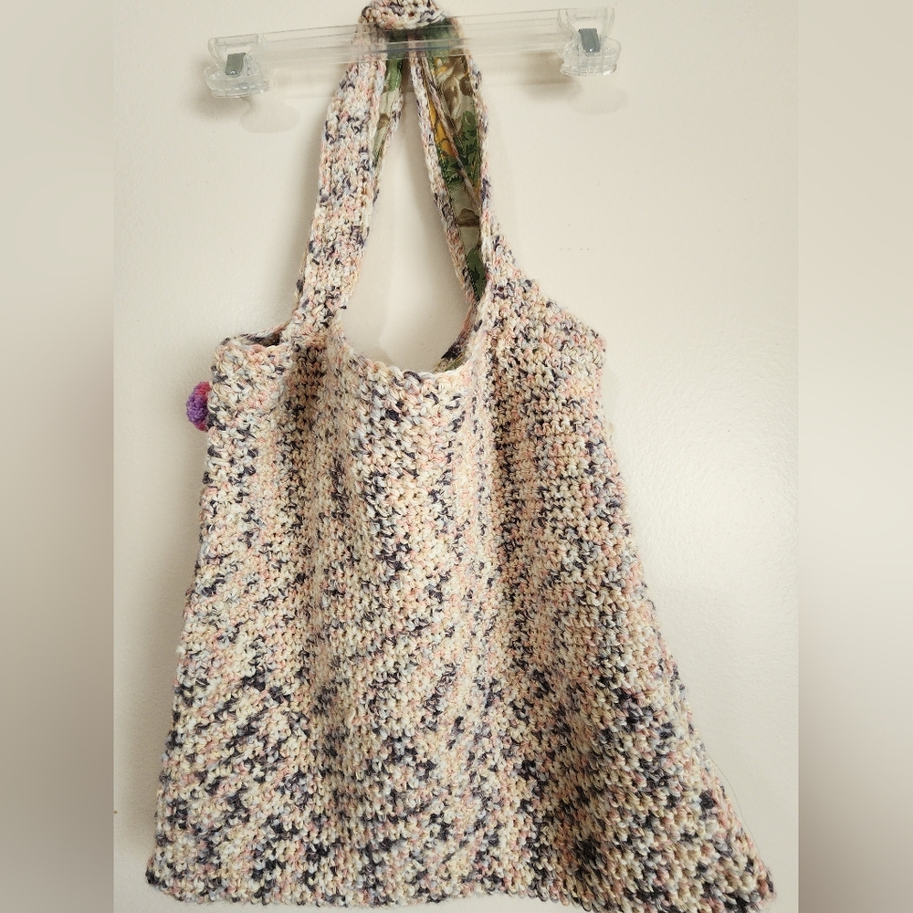 Colorful Pom-Pom Crochet Market Tote Boho Bag - Picture 4 of 7